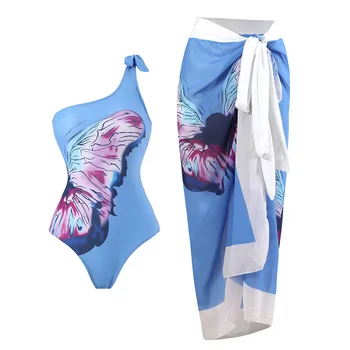 Женский купальник-накидка 2023, комплект бикини в стиле ретро с принтом бабочки, пуш-ап, Монокини, кимоно, бикини, пляжная одежда
