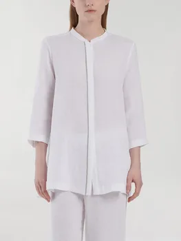 Новая женская рубашка с воротником-стойкой, украшенная цепочкой из бисера, рукав девять четвертей, Прямая женская белая или черная элегантная блузка с поясом