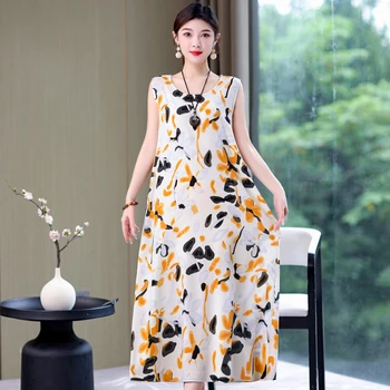 Женское длинное платье, лето 2023, повседневный корейский стиль, Элегантные сарафаны с цветочным рисунком, женское летнее платье с винтажным принтом, высокое качество