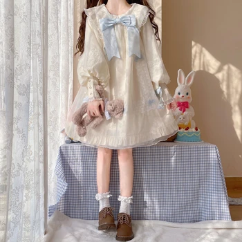 Элегантное женское платье Kawaii Lolita Sweet в элегантном стиле принцессы в винтажном стиле с длинным рукавом Y2K, Японское модное повседневное платье для девочек