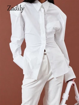 Zadily 2023; Весенняя новинка; Женская белая рубашка с длинным рукавом и открытой спиной; Офисная женская блузка с длинным рукавом и пуговицами; Рабочие женские топы