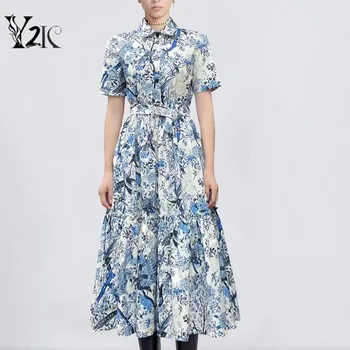 Y2K clothes traf streetwear festival винтажный принт миди платья с коротким рукавом женская одежда летний дизайн вечерний халат для вечеринки