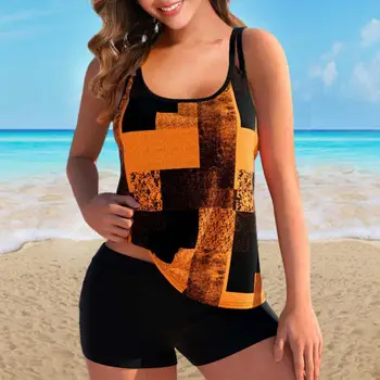 2 шт. /компл., Шикарный женский пляжный купальник с цветными блоками, дышащий комплект шорт для плавания Colorfast