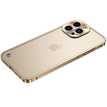 Золотисто-Черный Алюминиевый Металлический Чехол-Бампер Для Телефона iPhone 15 14 Plus 13 Pro Max 12 Mini 11 13Pro 12Pro 11Pro iPhone13 Фиолетовый Чехол