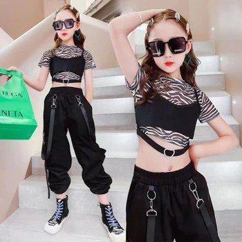 Черные брюки-карго для девочек-подростков, новая модная летняя уличная одежда, спортивные штаны в стиле хип-хоп с цепочкой для девочек 6, 8, 10, 12, 14 лет