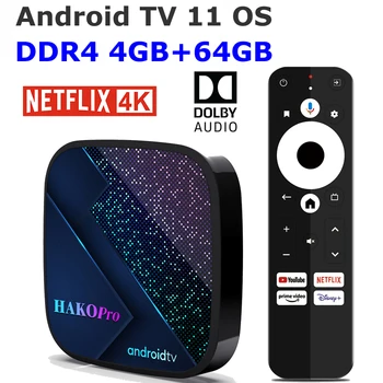 Сертифицированный Google Android TV 11 OS TV Box Hako Pro 4 ГБ оперативной ПАМЯТИ DDR4 64 ГБ ПЗУ 5G Двойная телеприставка WiFi Netflix 4K HDR Медиаплеер AV1