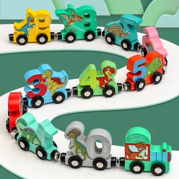 Магнитный Номерной Поезд Деревянные Игрушки Набор Динозавров Цифровой Транспортный Автомобиль Головоломка Собранные Блоки Детская Развивающая Игрушка Монтессори