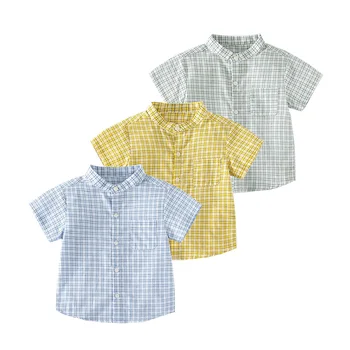 Рубашки для мальчиков в китайском стиле, хлопковые клетчатые футболки для малышей, детские футболки, летняя детская одежда