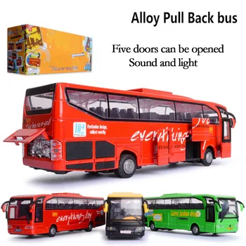 Новинка, 1 шт., модель автобуса из сплава, изготовленная на заказ, игрушечные транспортные средства, откидывающиеся назад, мигающие и музыкальные, высококачественная симуляция туристического автобуса, подарок на Новый год