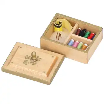 Миниатюрная швейная коробка в масштабе 1: 12 Кукольный домик, Швейная коробка для кукольных украшений для игрушек