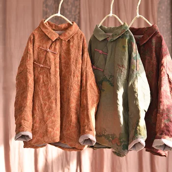 Женские Свободные топы с подкладкой в стиле ретро, парки, Женские винтажные льняные осенне-зимние топы 2022, женское пальто