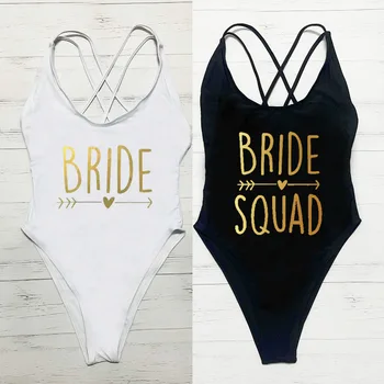 S-2XL Bride Squad Цельный купальник Женские купальники с перекрестной спинкой, купальный костюм невесты, пляжная одежда, купальный костюм maillot de bain femme