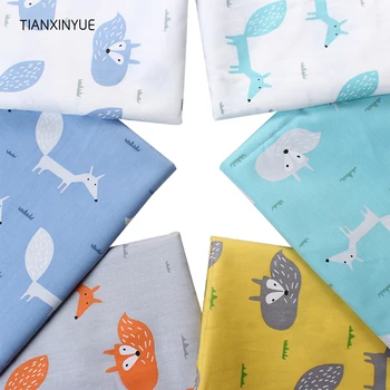 Ткань TIANXINYUE с мультяшной лисой, Саржевая хлопчатобумажная ткань для лоскутного шитья, детское постельное белье, материал ткани для шитья