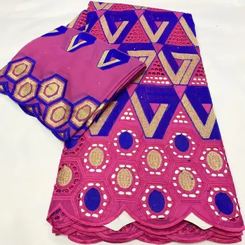 Африканская сухая кружевная ткань С вышивкой камнями, швейцарское вуалевое кружево из Швейцарии Для Нигерийского хлопчатобумажного материала С шарфом, 5 ярдов