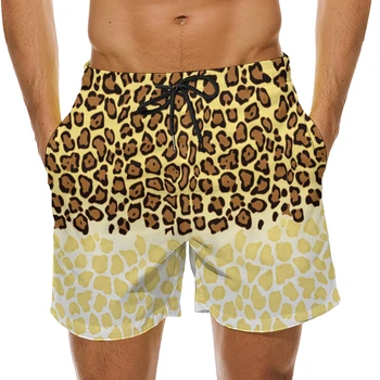 Новые мужские шорты с желтой леопардовой 3D-печатью, модный дизайн, Удобные свободные повседневные классические гавайские пляжные шорты