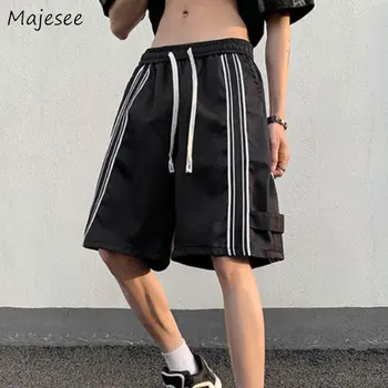 Летние шорты Мужские Повседневные в боковую полоску, универсальные спортивные брюки в японском стиле длиной до колена, подростковая мода, уличные красивые брюки