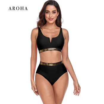 AROHA 2023 Сексуальный купальник-бикини с эффектом пуш-ап, женский двухсекционный позолоченный пояс, купальник-бикини с высокой талией, пляжная одежда больших размеров