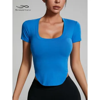 Спортивная футболка для женщин, тренировка для бега, фитнес, Дышащий топ с коротким рукавом из 93% хлопка + 7% спандекса, свободная быстросохнущая рубашка для йоги