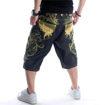 Летние Свободные джинсовые шорты в стиле хип-хоп с индивидуальной вышивкой, короткие джинсы в стиле хип-хоп, Модные мешковатые повседневные шорты Для мужчин больших размеров