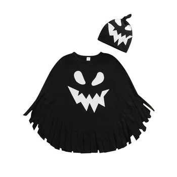 Детский плащ на Хэллоуин, черное лицо призрака, топы с кисточками, Плащ-призрак, шляпа-призрак для весенне-осенней косплей-вечеринки