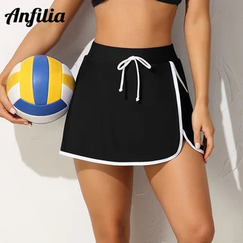 Женская юбка Anfilia с высокой талией и завязками, цветная юбка для плавания с карманами, танкини, бикини, пляжная одежда