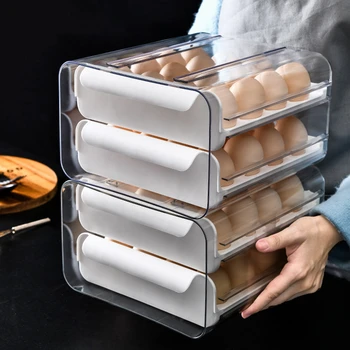 Ящик для хранения яиц на 32 сетки, Выдвижной Контейнер для хранения свежих яиц, Холодильник, Многослойный дозатор, Коробка для хранения свежих яиц