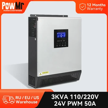PowMr 3KVA Солнечный Инвертор 110V 220V Гибридный Инвертор 24V Чистый Синусоидальный Преобразователь