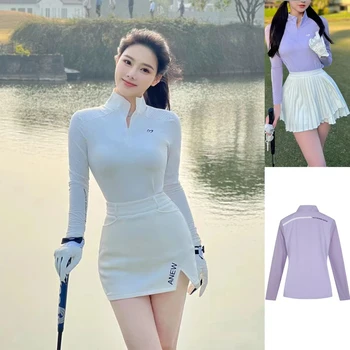 Солнцезащитный крем для гольфа, дышащая быстросохнущая одежда, женская футболка со стоячим воротником и длинными рукавами, комплект одежды с короткой юбкой, женская одежда
