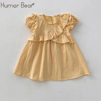 Humor Bear/ Летнее платье для девочек с коротким рукавом и рюшами, детские свободные платья принцессы, повседневная одежда 2-6 лет