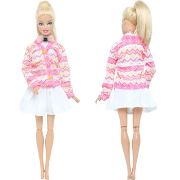 Милое кукольное платье из 3 предметов, розовое пальто, жилет, топы, студенческая мини-юбка, школьная одежда для девочек, аксессуары для куклы Барби, детская игрушка