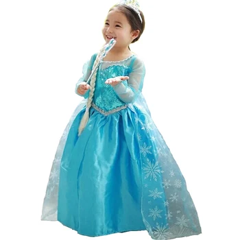 Платье принцессы Эльзы для девочек, Костюм Снежной королевы Эльзы и Анны для косплея, Детское праздничное платье на Хэллоуин для детей, Трапециевидное Однотонное