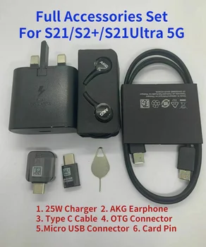 Полный Набор Аксессуаров для Samsung Galaxy S21/S21 +/S21Ultra 5G 25W EP-TA800 Зарядное Устройство Type C Кабель OTG USB Разъем Наушники