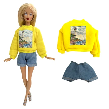 NK 1 комплект одежды хорошего качества для аксессуаров для куклы Барби, модная желтая рубашка, джинсовые брюки для кукольной одежды 1/6, детские игрушки