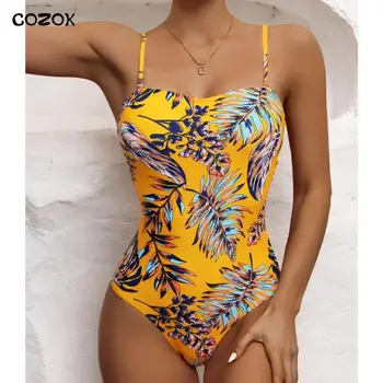 COZOK Сексуальный цельный купальник с принтом, женские закрытые купальники, одежда для плавания с эффектом пуш-ап, боди, купальный костюм, пляжная одежда для купальщиц у бассейна