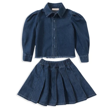Комплекты детской одежды, джинсовая блузка, топ с длинными рукавами и комплекты юбок, модные наряды в корейском стиле, школьная одежда, костюм Весна-осень от 1 до 8 лет