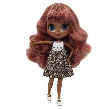 Кукла ICY DBS Blyth супер черная, с темной кожей, глянцевым лицом, суставами тела, темно-красными волосами со смешанным золотом. Номер BL12532 /3227