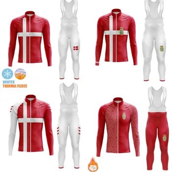 Зимний флисовый мужской комплект для велоспорта, комплект джерси Национальной велосипедной команды Дании, рубашки для шоссейных велосипедов, костюм Maillot Ciclismo Hombre