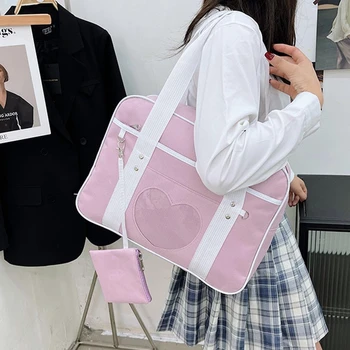 Багажная сумка, большая сумка-тоут, школьная сумка JK, модные женские нейлоновые сумки с сердечками большой емкости