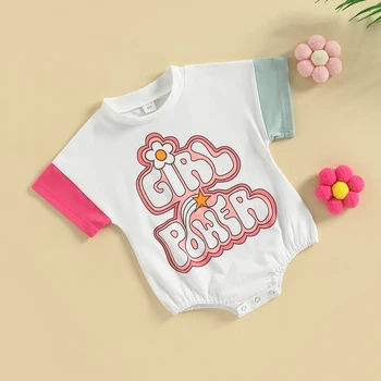 ma & baby 3-24 м, Комбинезон для новорожденных девочек с буквенным цветочным принтом, Комбинезон с коротким рукавом, Летняя одежда для девочек, D01