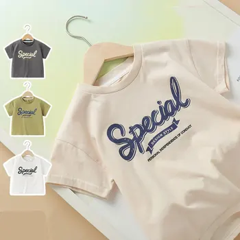 Рубашки для мальчиков, топы с короткими рукавами для детей 2023, Летняя детская футболка, хлопковые детские футболки с надписью, верхняя одежда для малышей, Одежда