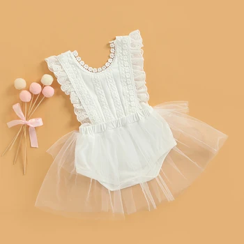 Летнее платье-комбинезон FOCUSNORM Princess для маленьких девочек с кружевной сеткой, без рукавов, с отстрочкой, с открытой спиной, комбинезоны 0-24 м